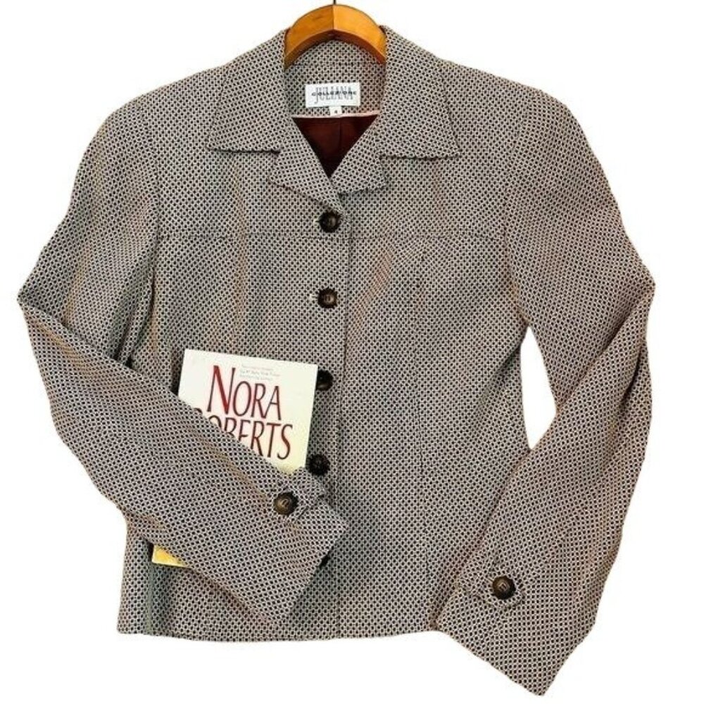 Juliana Collezione Womens Blazer Size 4 Brown Pattern Button Front